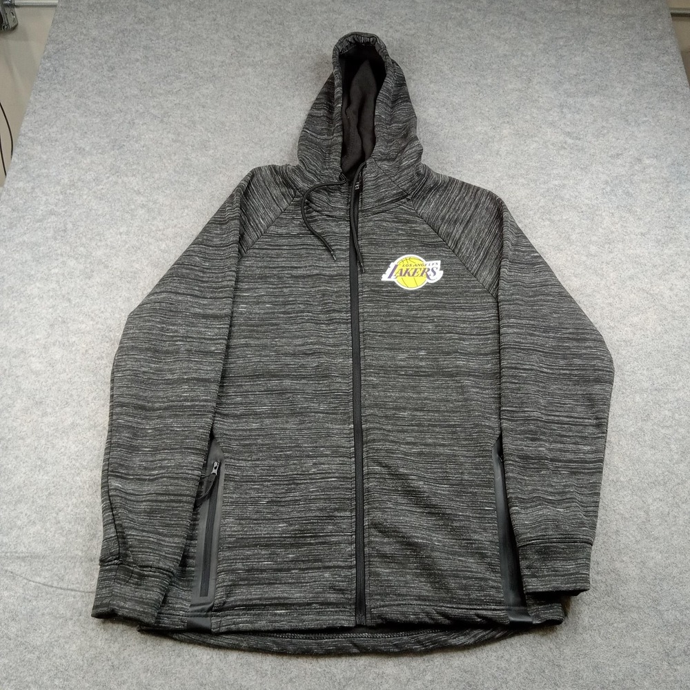 Los Angeles Lakers Jacket Mens Medium Gray NBA Basketball Hooded Full Zip Fleece